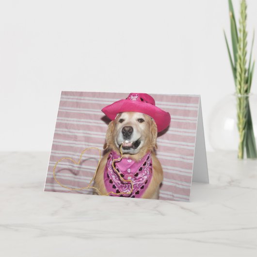 Golden Retriever Valentine Cowboy von der Liebe Karte (Vorderseite)