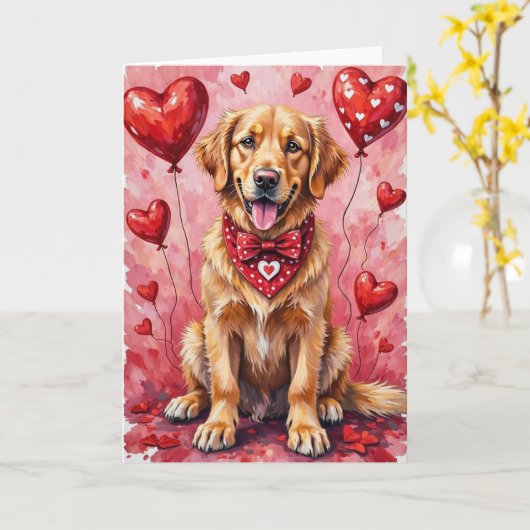 Golden Retriever Valentine’s Day Dog with Hearts Karte (Gelbe Blume)