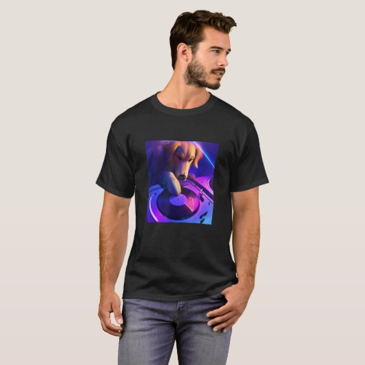 Golden Retriever Vaporwave DJ Dog Ästhetische Jung T-Shirt (Vorne ganz)
