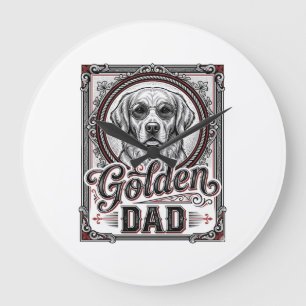 Golden Retriever Vater Vintage Gravur Design_1 Große Wanduhr