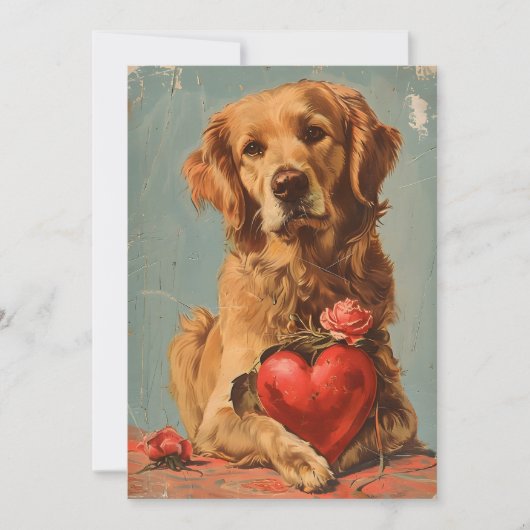 Golden Retriever Vintag Valentinstag Feiertagskarte (Vorderseite)
