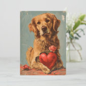 Golden Retriever Vintag Valentinstag Feiertagskarte (Stehend Vorderseite)
