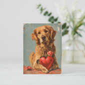 Golden Retriever Vintag Valentinstag Postkarte (Stehend Vorderseite)