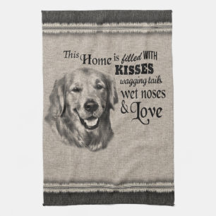 Golden Retriever Vintage-Porträt süßes Zitat Geschirrtuch