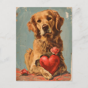 Golden Retriever Vintage Valentinstag  Postkarte