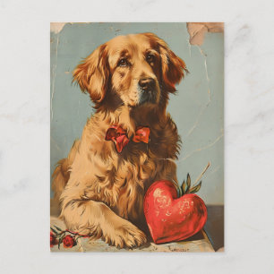 Golden Retriever Vintage Valentinstag Postkarte