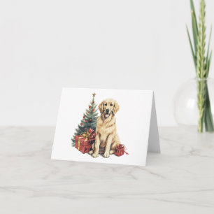 Golden Retriever w Christmas Tree and Gift BLANK Karte