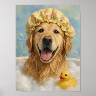 Golden Retriever Wandkunst — Badzeit Schaumbad Poster