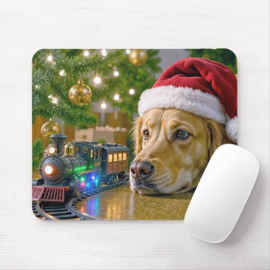 Golden Retriever Watching a Christmas Toy Train Mousepad (Mit Mouse)