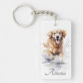 Golden retriever watercolor custom name text schlüsselanhänger (Vorderseite)