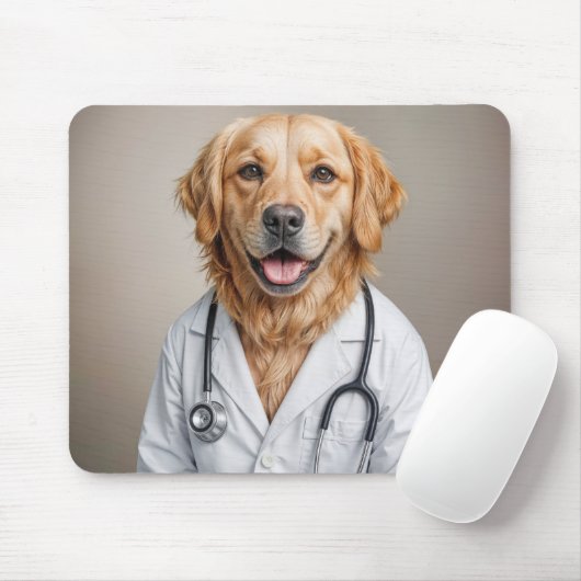 Golden Retriever Wearing a White Lab Coat Mousepad (Mit Mouse)