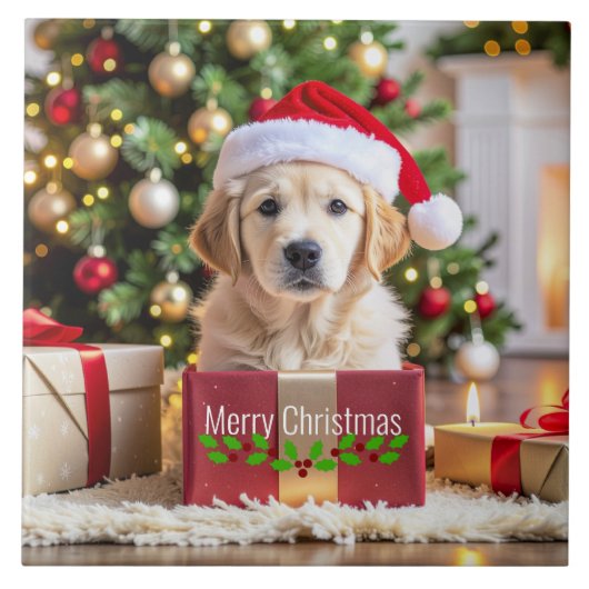 Golden Retriever Weihnachten Fliese (Vorderseite)