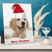 Golden Retriever Weihnachten mit Weihnachtsmannmüt Fotoplatte (Seite)