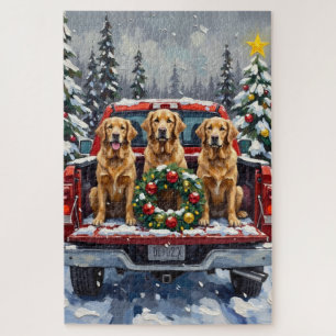 Golden Retriever Weihnachten Roter LKW Urlaub Puzzle