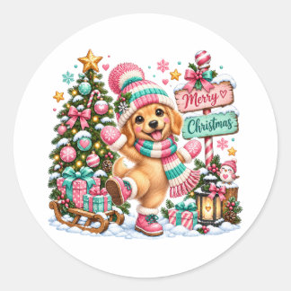 Golden Retriever Weihnachten Runder Aufkleber