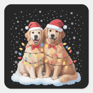 Golden Retriever Weihnachten Santa Hut Rentier  Quadratischer Aufkleber