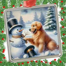 Golden Retriever Weihnachten Snowman Holiday