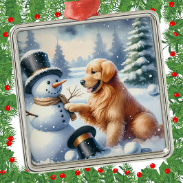 Golden Retriever Weihnachten Snowman Holiday Ornament Aus Metall