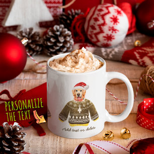 Golden Retriever Weihnachten trägt hässlichen Pull Kaffeetasse