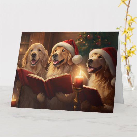 Golden Retriever Weihnachts-Carolers Spaß Urlaub Karte (Gelbe Blume)