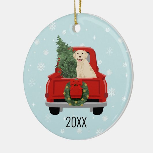 Golden Retriever Weihnachts Red Truck Keramik Ornament (Links)