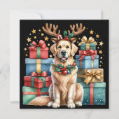Golden Retriever Weihnachts-Rentier-Geschenke Feiertagskarte (Vorderseite)