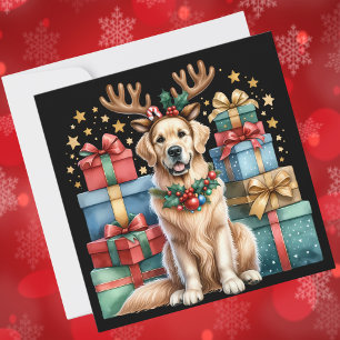 Golden Retriever Weihnachts-Rentier-Geschenke Feiertagskarte