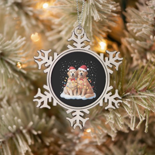Golden Retriever Weihnachts-Weihnachtsmannmütze Re Schneeflocken Zinn-Ornament (Baum)