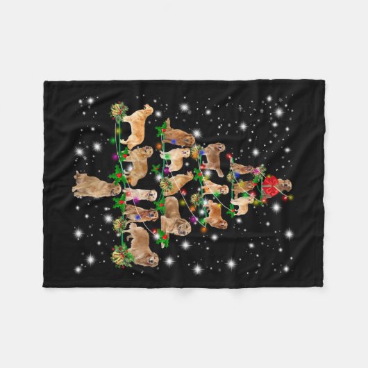 Golden Retriever Weihnachtsbaum abgedeckt durch Fl Fleecedecke (Vorderseite (Horizontal))