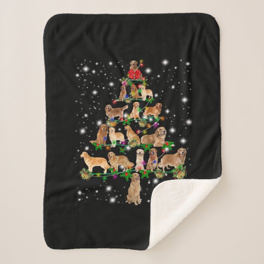 Golden Retriever Weihnachtsbaum abgedeckt durch Fl Sherpadecke (Vorderseite)