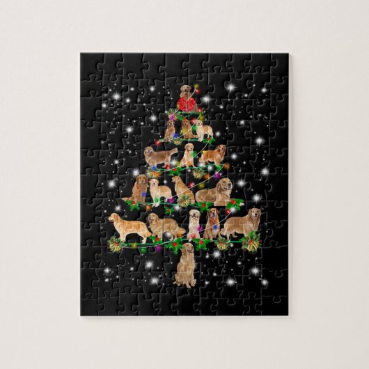 Golden Retriever Weihnachtsbaum bedeckt durch Flas Puzzle (Vertikal)