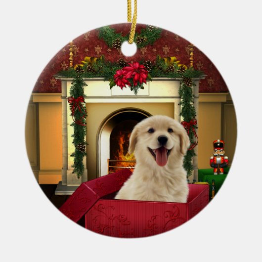 Golden Retriever Weihnachtsbaum Keramik Ornament (Vorne)