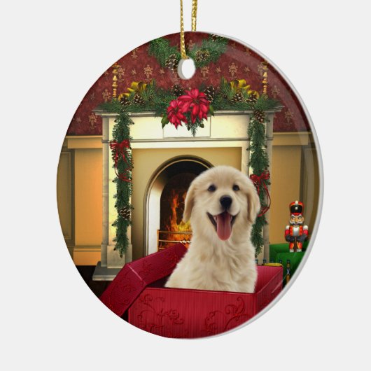 Golden Retriever Weihnachtsbaum Keramik Ornament (Links)