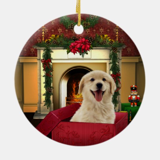 Golden Retriever Weihnachtsbaum Keramik Ornament (Hinten)