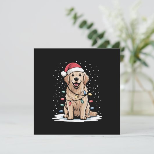 Golden Retriever Weihnachtsbaum Lichter Weihnachte Einladung (Stehend Vorderseite)