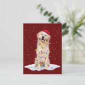 Golden Retriever Weihnachtsbaum Lichter Xmas Postkarte (Stehend Vorderseite)