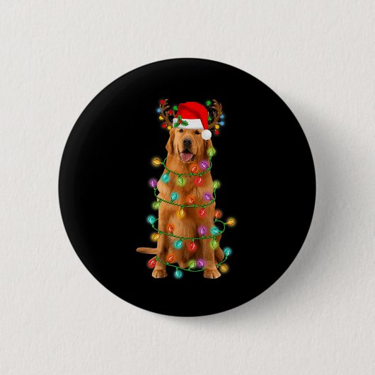 Golden Retriever Weihnachtsbaum Lights Pajama Dog Button (Vorderseite)