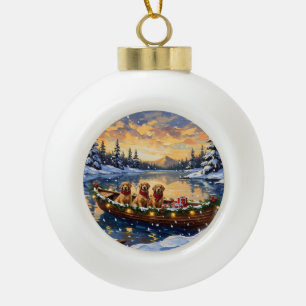 Golden Retriever Weihnachtsboot Urlaub Keramik Kugel-Ornament