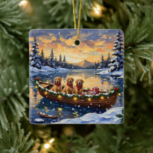 Golden Retriever Weihnachtsboot Urlaub Keramikornament