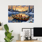 Golden Retriever Weihnachtsboot Urlaub Poster (Heimbüro)