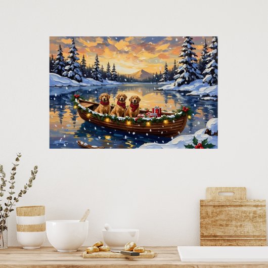 Golden Retriever Weihnachtsboot Urlaub Poster (Küche)