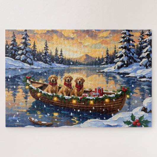 Golden Retriever Weihnachtsboot Urlaub Puzzle (Horizontal)