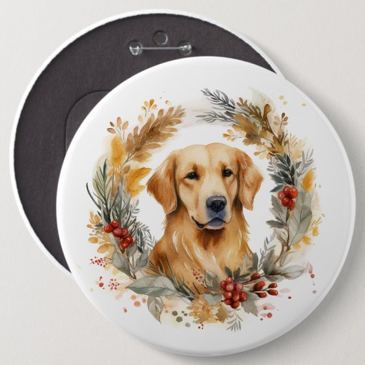 Golden Retriever Weihnachtsfeier Festliche Jungfra Button (Vorne & Hinten)