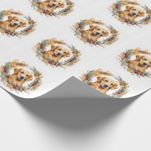 Golden Retriever Weihnachtsfeier Festliche Jungfra Geschenkpapier (Ecke)