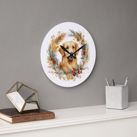 Golden Retriever Weihnachtsfeier Festliche Jungfra Große Wanduhr (Büro)