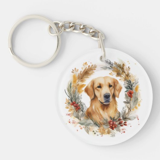 Golden Retriever Weihnachtsfeier Festliche Jungfra Schlüsselanhänger (Vorderseite)