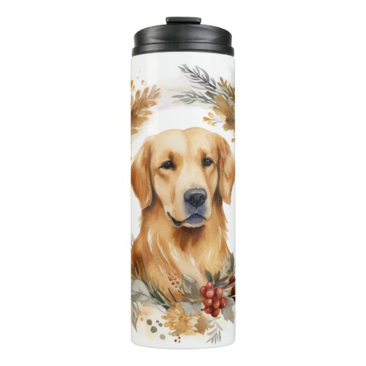 Golden Retriever Weihnachtsfeier Festliche Jungfra Thermosbecher (Vorderseite)