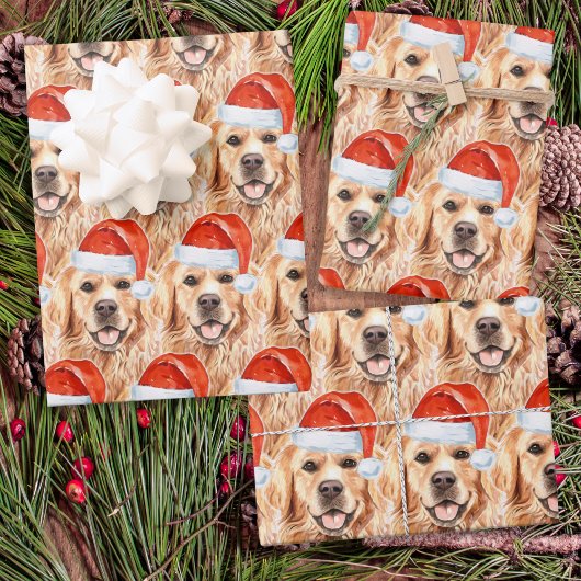 Golden Retriever Weihnachtsfeiertag Niedlich Santa Geschenkpapier