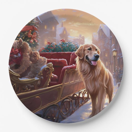 Golden Retriever Weihnachtsfeiertage Pappteller (Vorderseite)