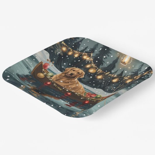 Golden Retriever Weihnachtsfest Reise Pappteller (Gewinkelt)